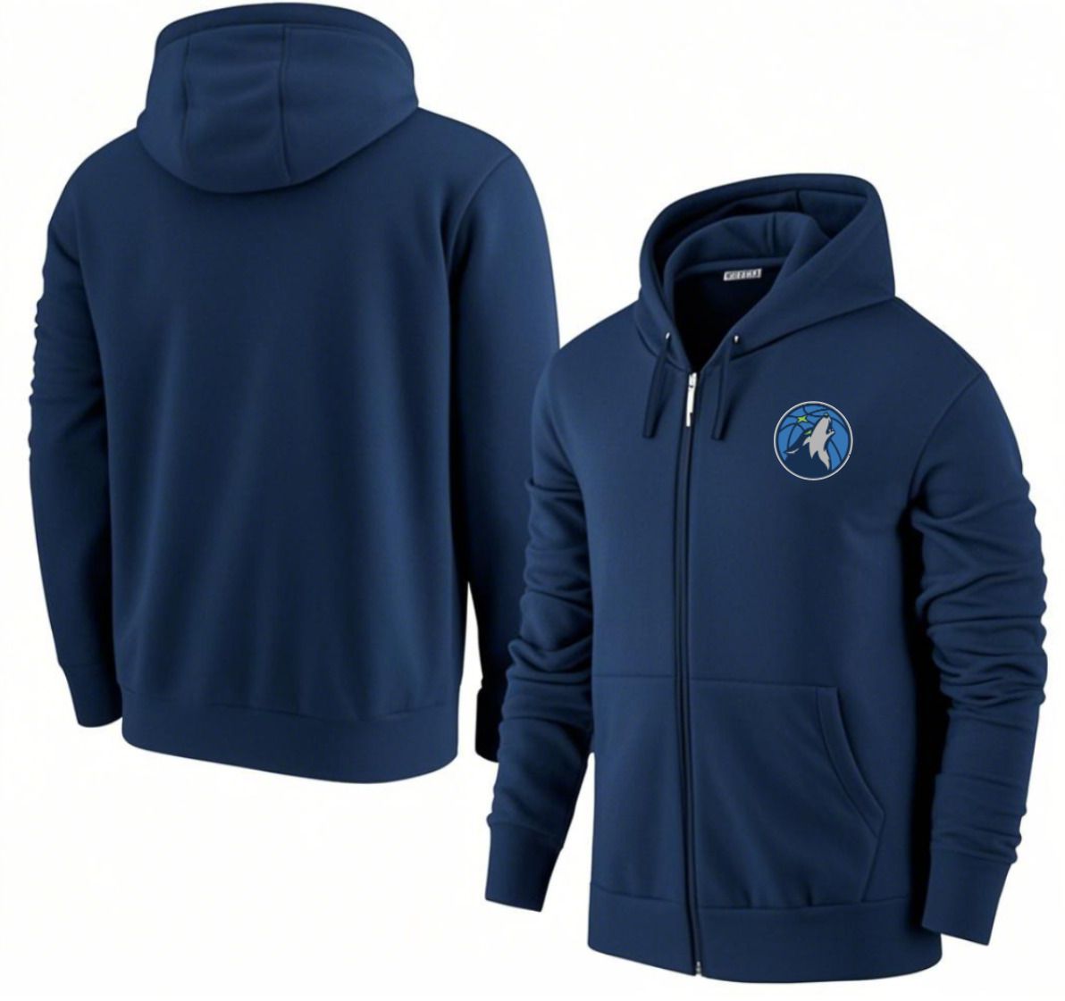 Men Minnesota Timberwolves Dark Blue Zipper hoodie 2025 NBA Jersey style 1